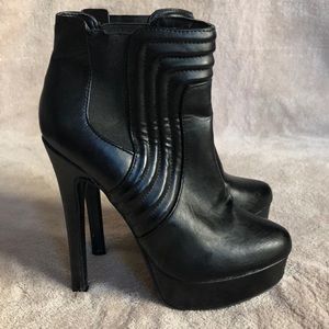 Black Leather Platform Ankle Boots